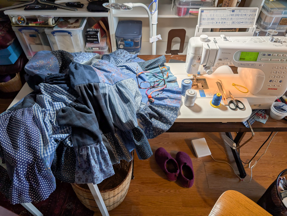 Skirt being constructed at the sewing machine